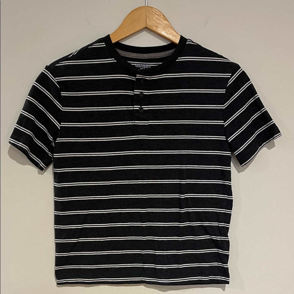 Old Navy Charcoal grey Short Sleeve Henley with White Stripes